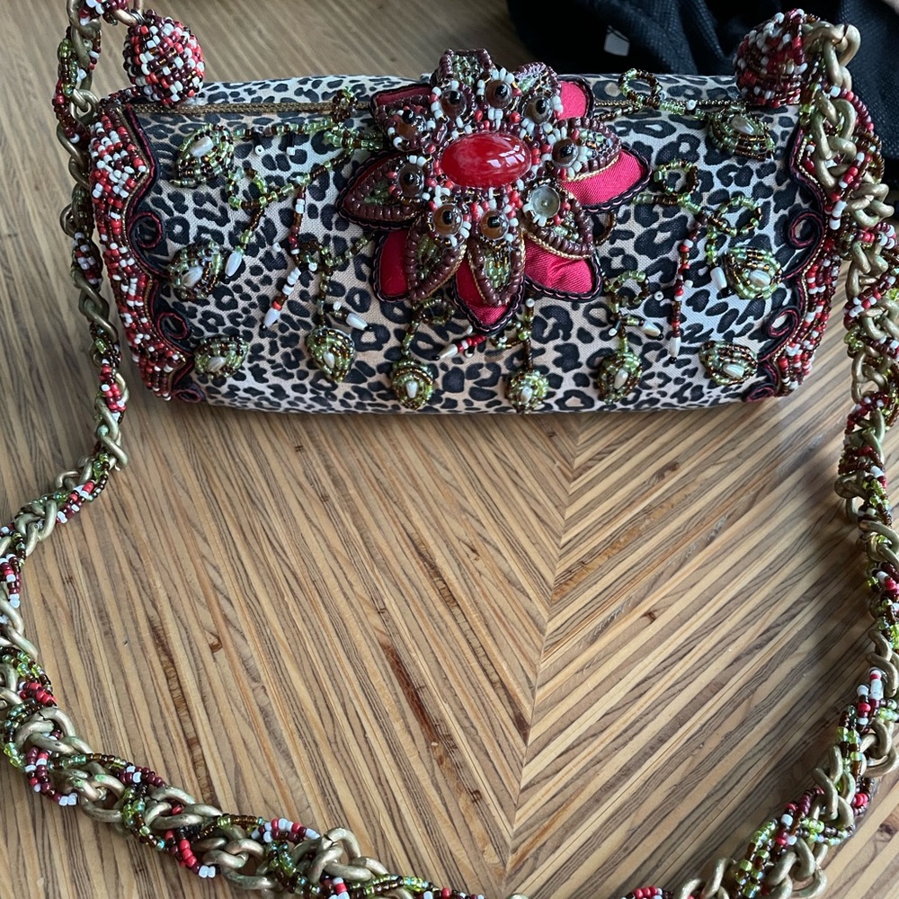 Mary Frances Beaded Handbag Leopard Red Flower